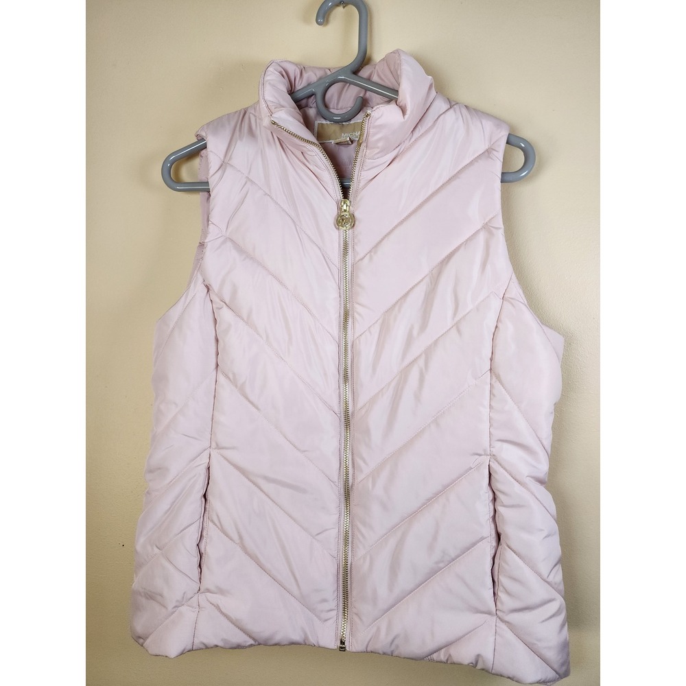 Michael Kors Baby Barbie Pink Puffer Vest ChevronQuilt Gold Hardware Cozy Chic M